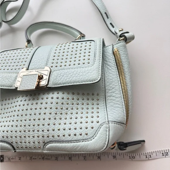 Rebecca Minkoff Studded Leather Crossbody Satchel Bag Mint Blue - Picture 12 of 13
